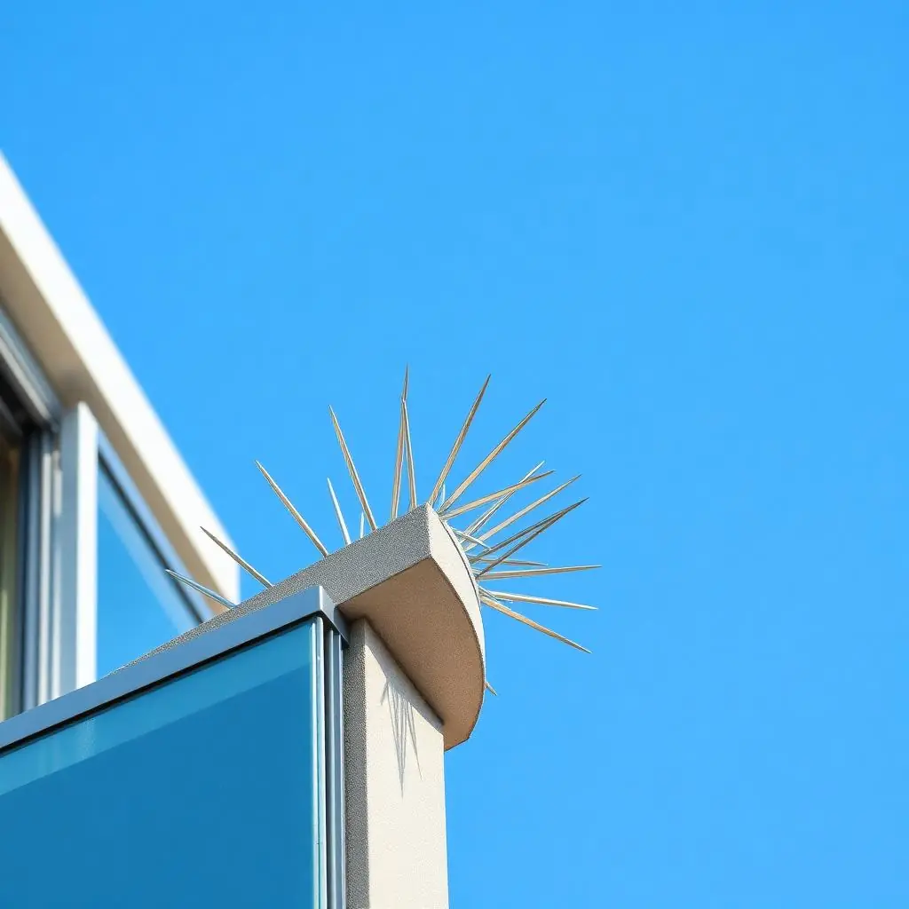 Stainless steel bird spikes installed along a building ledge